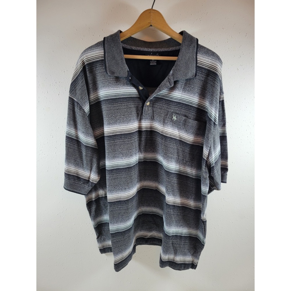 Knights Sportswear Polo Shirt Mens 3X Grey Striped Excellent Short Sleeve Pocket